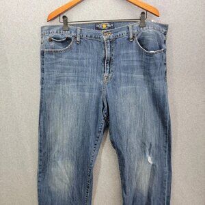 Lucky Brand 429 Classic Straight Jeans 40X34 Blue Denim Distressed Pants
